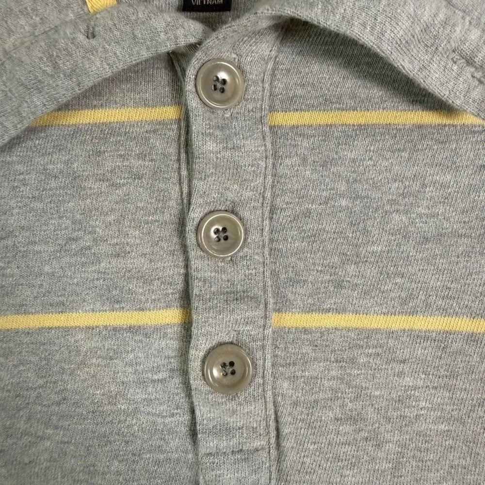 Banana Republic Mens XL Long Sleeve Polo‎ Shirt Grey Yellow Striped Jersey Knit